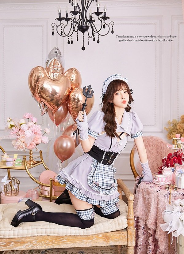画像5: 【即日発送】ゴシックチェックメイドドレス【マリームーン】【ハロウィンコスプレ6点セット】【フリーサイズ/2カラー】[HC03]