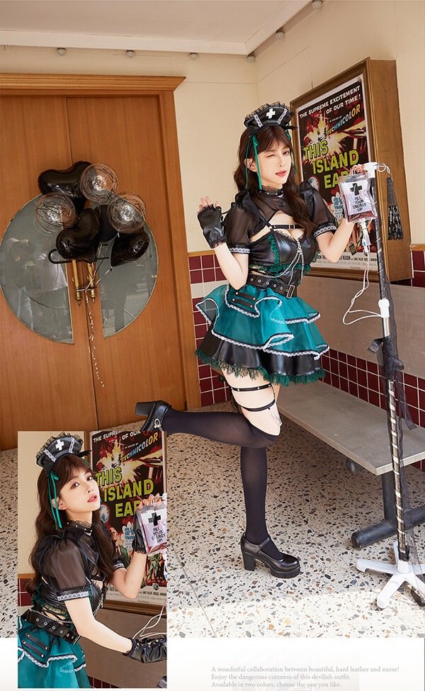 画像3: 【即日発送】ホーンテッドブラックレザーナース【マリームーン】【ハロウィンコスプレ6点セット】【フリーサイズ/2カラー】[OF04]