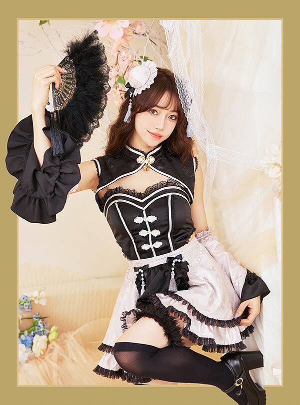 画像2: 【即日発送】ファンシーフリルチャイナドレス【マリームーン】【ハロウィンコスプレ8点セット】【フリーサイズ/1カラー】[YMT]