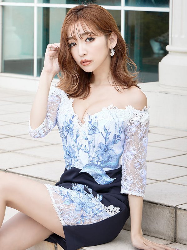 画像5: Lサイズあり【IRMA/イルマ】フラワーレース/ オフショル/ 袖あり/ タイト/ ミニドレス/ キャバドレス【HC02】