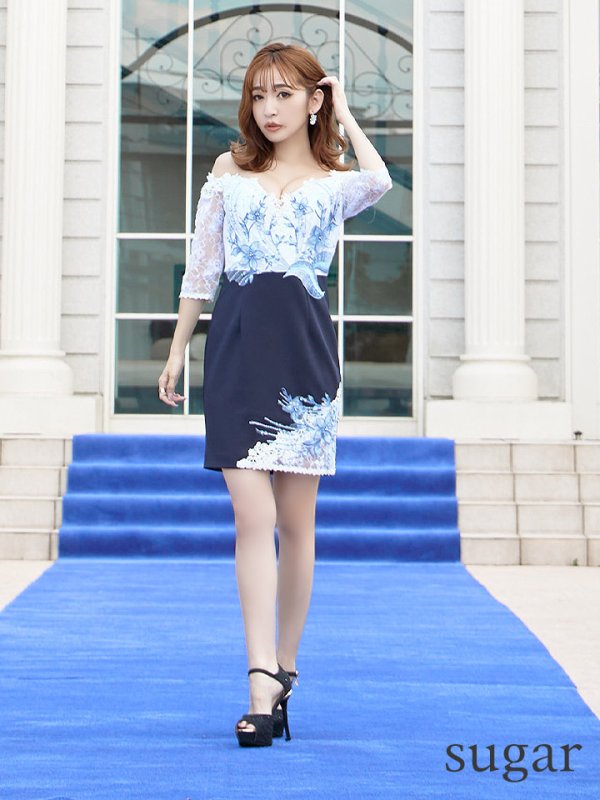 画像7: Lサイズあり【IRMA/イルマ】フラワーレース/ オフショル/ 袖あり/ タイト/ ミニドレス/ キャバドレス【HC02】