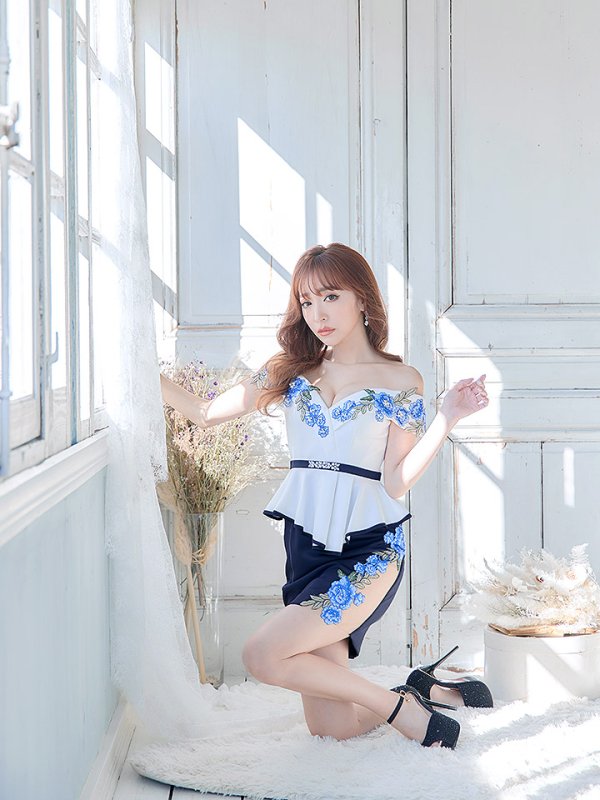 画像5: Lサイズあり【IRMA/イルマ】フラワー刺繍/ オフショル/ ペプラム / シアーレース/ ミニドレス/ キャバドレス【HC02】