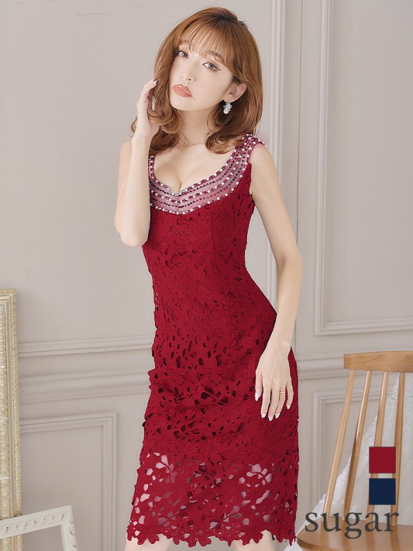 画像11: Lサイズあり!!【JEAN MACLEAN/ジャンマクレーン】 デザインレース /刺繍/ ワンカラー/ タイト/ ミディアムドレス/キャバドレス【HC02】