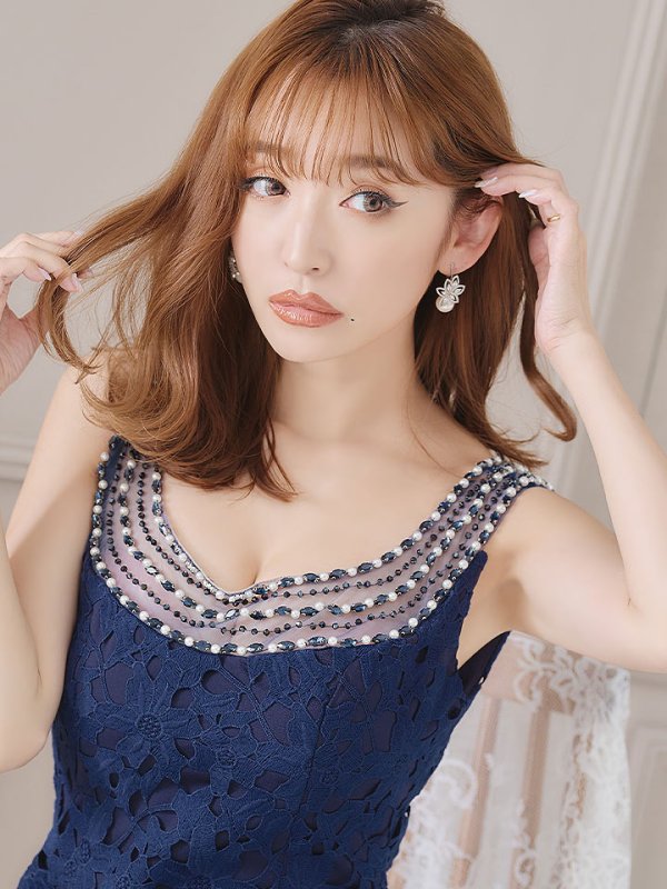 画像3: Lサイズあり!!【JEAN MACLEAN/ジャンマクレーン】 デザインレース /刺繍/ ワンカラー/ タイト/ ミディアムドレス/キャバドレス【HC02】