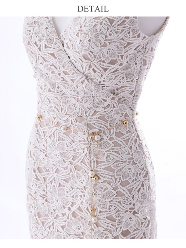 画像11: Lサイズあり!!【JEAN MACLEAN/ジャンマクレーン】フラワーレース/ベルト付き/変形スカート/タイト/ ミディアム丈/ ミニドレス/ キャバドレス【HC02】