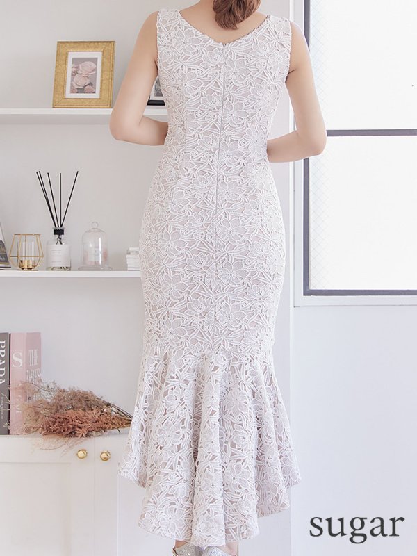 画像9: Lサイズあり!!【JEAN MACLEAN/ジャンマクレーン】フラワーレース/ベルト付き/変形スカート/タイト/ ミディアム丈/ ミニドレス/ キャバドレス【HC02】