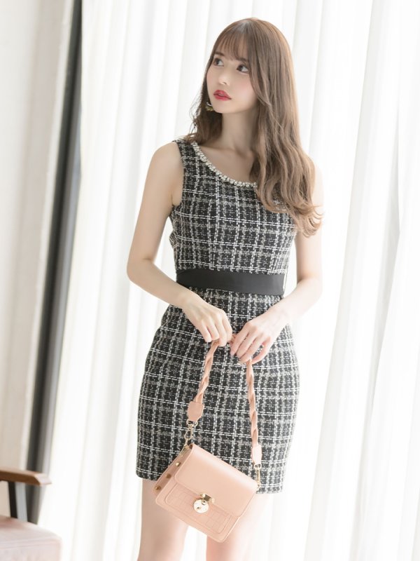 画像3: sugarオリジナルドレス★ Lサイズあり【IRMA/イルマ】ツイード/ ベルト/ カットアウト/ タイト/ ミニドレス/ キャバドレス【HC02】