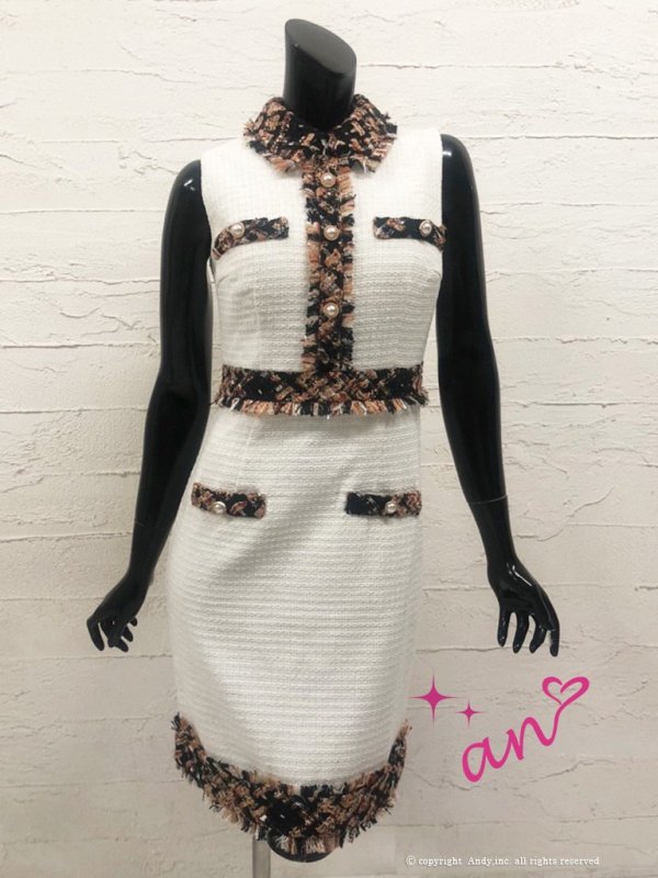 画像8: 【an/アン】【an Tweed Collection No.05】ツイード/ ハイネック/ ボタンデザイン/ ライン切り替え/ ミニドレス/ キャバドレス[OF05]