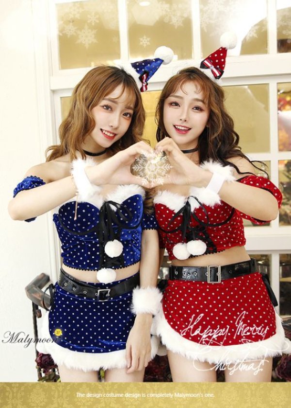 画像2: 【即日発送】【クリスマスコスプレ9点セット】【Malymoon/マリームーン】ラメドットサンタクロースコスチューム【フリーサイズ/2カラー】[YMT]