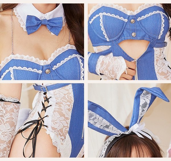 画像16: 【即日発送】サイドレースデニムバニーボディスーツ3TYPE【マリームーン】【ハロウィンコスプレ9-10点セット】【フリーサイズ/3type】[HC03]