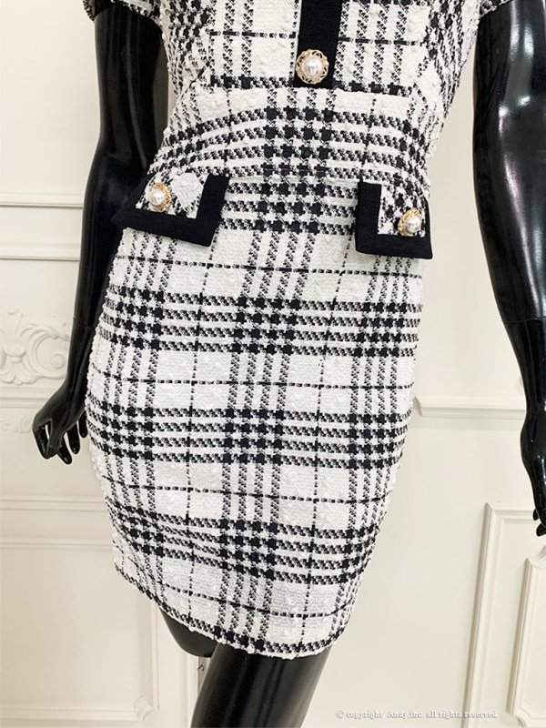 画像26: 【an /アン】チェック/ 半袖/ 袖あり/ ボタン/ タイト/ ミニドレス/ キャバドレス[OF05]