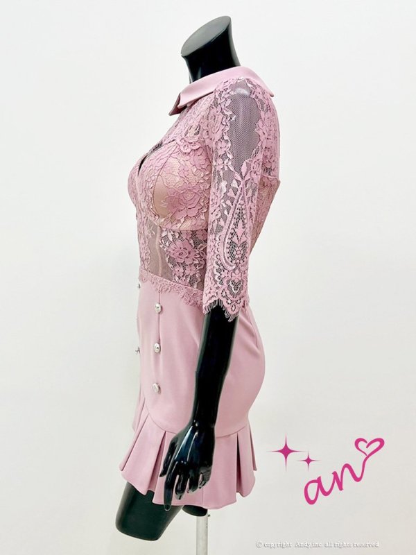 画像10: 【an/アン】襟付き/ レース切替/ カットアウト/ 五分袖/ 袖あり/ タイト/ プリーツ/ ミニドレス/ キャバドレス[OF05]