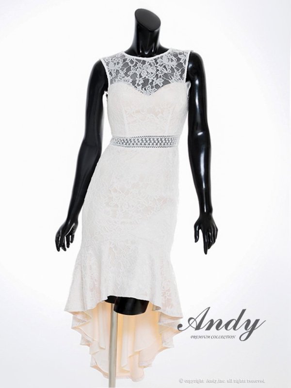 画像1: 【Andy ANDY Fashion Press 15 COLLECTION 02】フラワーレース/ ウエストシアー/ ノースリーブ/ マーメイド/ テールカット/ フリル/ ミディアムドレス/ キャバドレス[OF05]