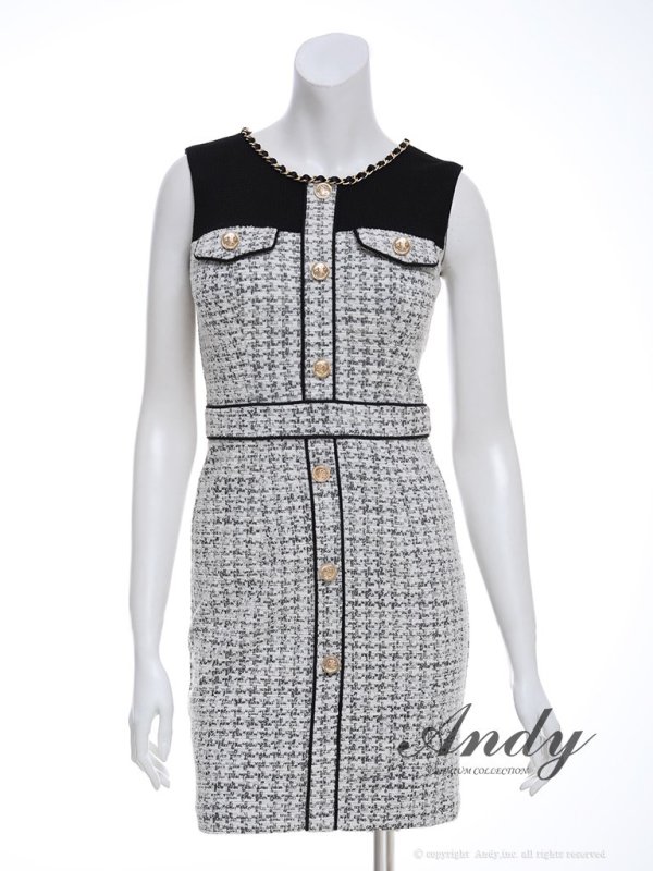 画像22: 【ANDY/アンディ】ツイード/ 切替デザイン/ ノースリーブ/ ボタン/ タイト/ ストレッチ/ ミニドレス/ キャバドレス[OF05]