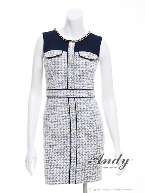画像21: 【ANDY/アンディ】ツイード/ 切替デザイン/ ノースリーブ/ ボタン/ タイト/ ストレッチ/ ミニドレス/ キャバドレス[OF05]