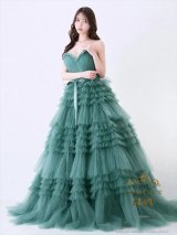 【couture an/クチュールアン】ベア/ シフォン/ フリル/ リボン/ フレア/ Aライン/ プリンセス/ ロングドレス/ キャバドレス long[OF05]
