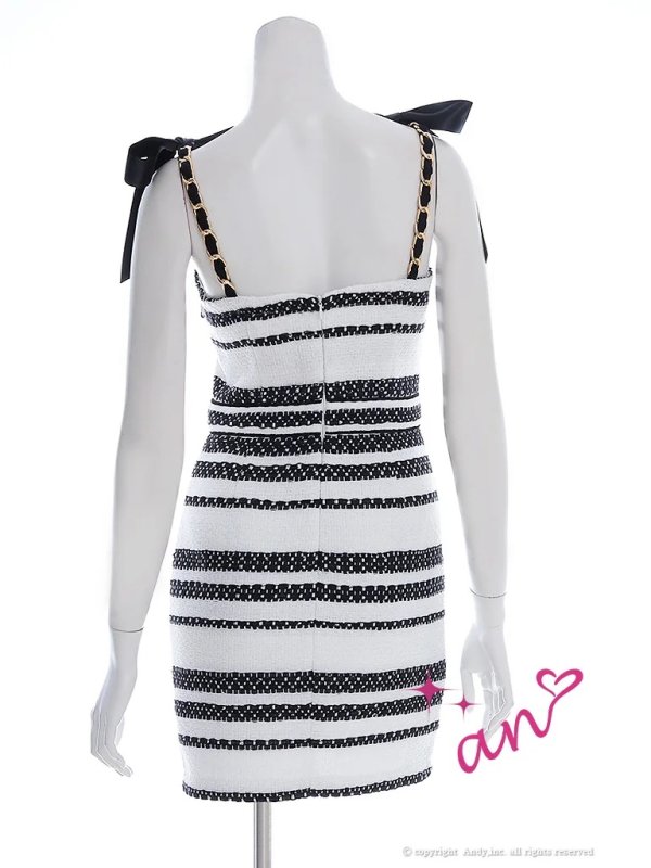 画像11: XSサイズあり【an /アン】 ボーダー/ ショルダーリボン/ チェーン/ フロントジップ/ タイト/ ミニドレス/ キャバドレス[OF05]