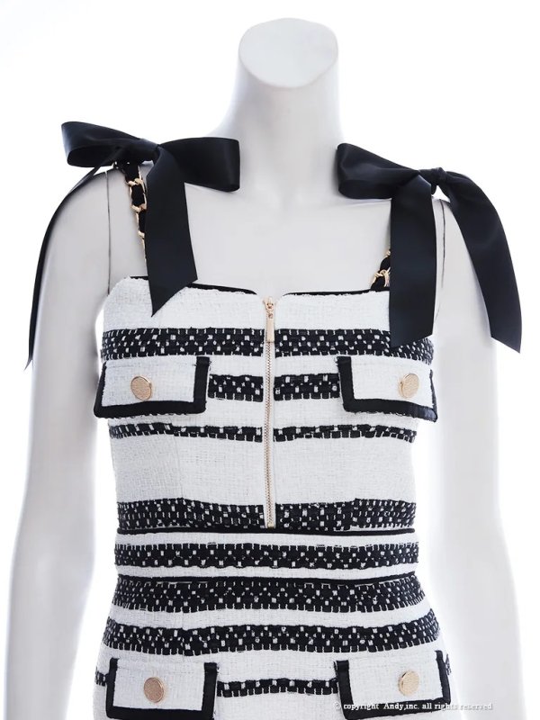 画像12: XSサイズあり【an /アン】 ボーダー/ ショルダーリボン/ チェーン/ フロントジップ/ タイト/ ミニドレス/ キャバドレス[OF05]