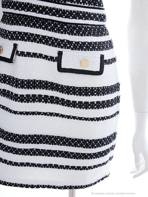 画像13: XSサイズあり【an /アン】 ボーダー/ ショルダーリボン/ チェーン/ フロントジップ/ タイト/ ミニドレス/ キャバドレス[OF05]