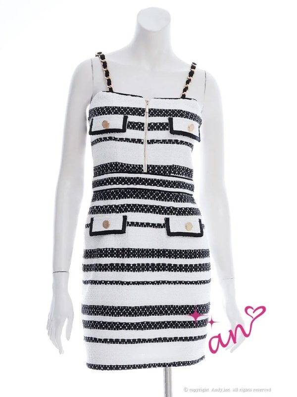 画像14: XSサイズあり【an /アン】 ボーダー/ ショルダーリボン/ チェーン/ フロントジップ/ タイト/ ミニドレス/ キャバドレス[OF05]