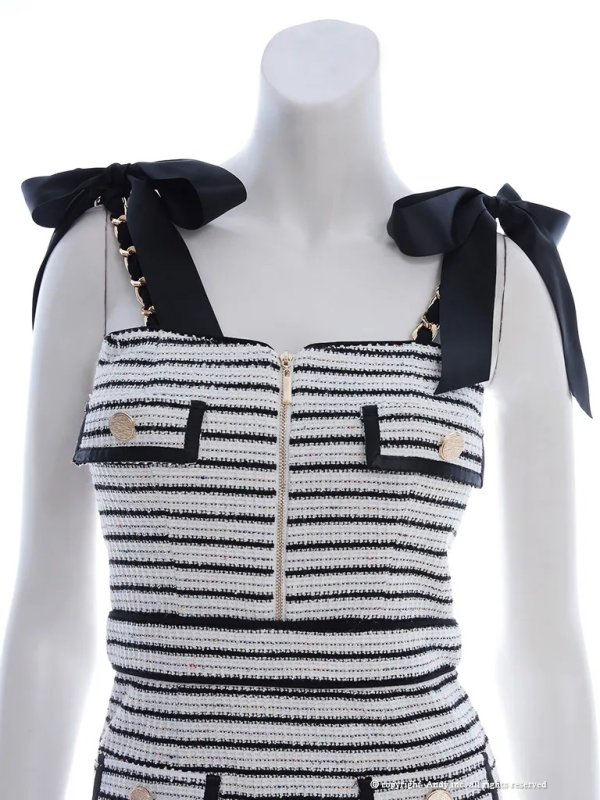画像13: XSサイズあり【an /アン】 ボーダー/ ショルダーリボン/ チェーン/ フロントジップ/ ストレッチ/ タイト/ ミニドレス/ キャバドレス[OF05]