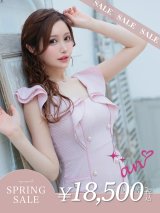 【決算SALE開催中！! 】XSサイズあり【an /アン】 フリルショルダー/ パールボタン/ スクエアネック/ タイト/ ミニドレス/ キャバドレス[OF05]