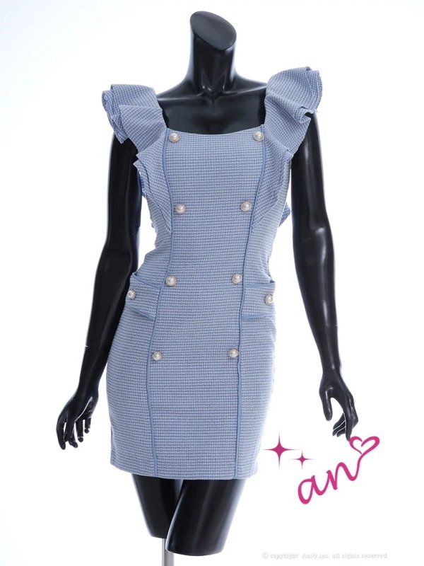 画像17: XSサイズあり【an /アン】 フリルショルダー/ パールボタン/ スクエアネック/ タイト/ ミニドレス/ キャバドレス[OF05]