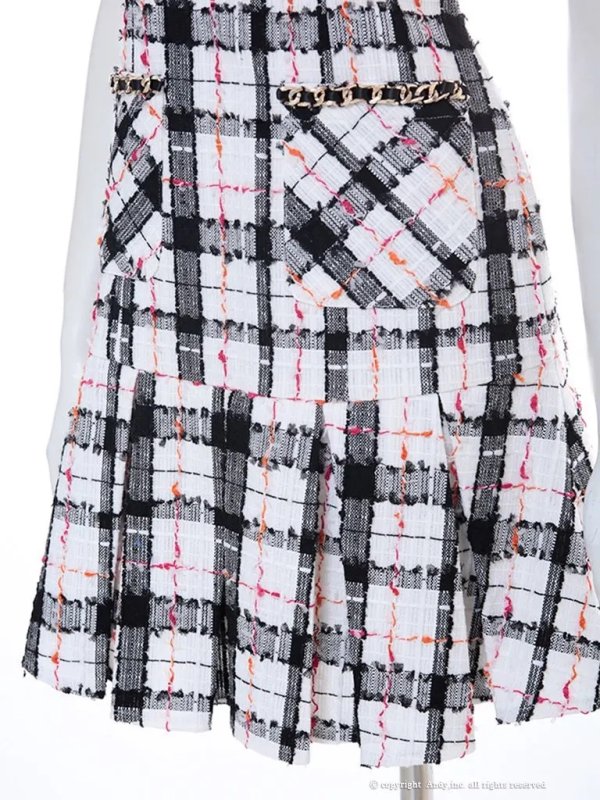 画像7: 【an /アン】チェック/ ノースリーブ/ ポケット/ チェーンパイピング/ プリーツ/ Aライン/ ミニドレス/ キャバドレス[OF05]