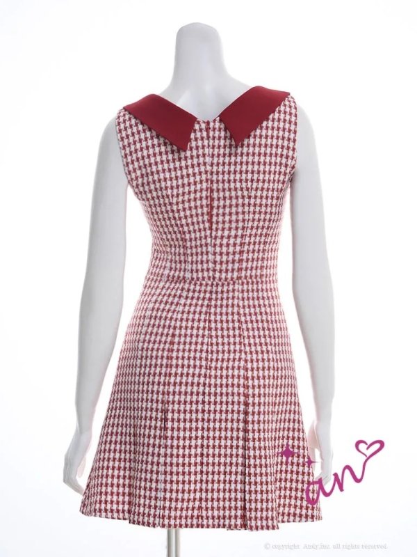 画像3: XSサイズあり 【an /アン】千鳥柄/ チェック/ 襟付き/ ボタン/ ノースリーブ/ プリーツ/ フレア/ ミニドレス/ キャバドレス[OF05]