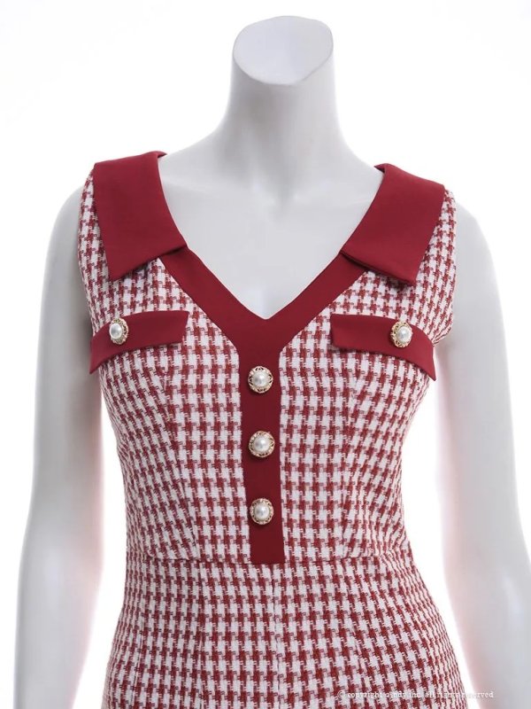 画像5: XSサイズあり 【an /アン】千鳥柄/ チェック/ 襟付き/ ボタン/ ノースリーブ/ プリーツ/ フレア/ ミニドレス/ キャバドレス[OF05]