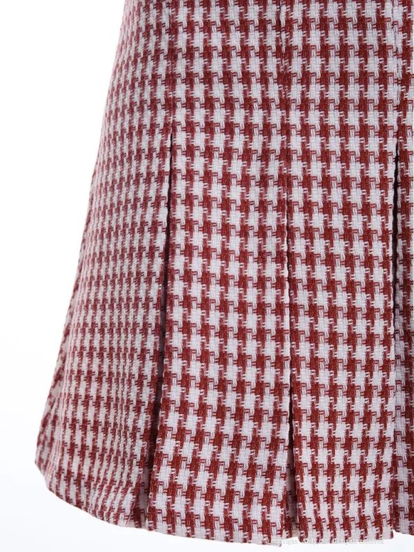 画像7: XSサイズあり 【an /アン】千鳥柄/ チェック/ 襟付き/ ボタン/ ノースリーブ/ プリーツ/ フレア/ ミニドレス/ キャバドレス[OF05]