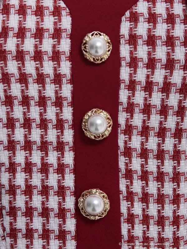 画像6: XSサイズあり 【an /アン】千鳥柄/ チェック/ 襟付き/ ボタン/ ノースリーブ/ プリーツ/ フレア/ ミニドレス/ キャバドレス[OF05]