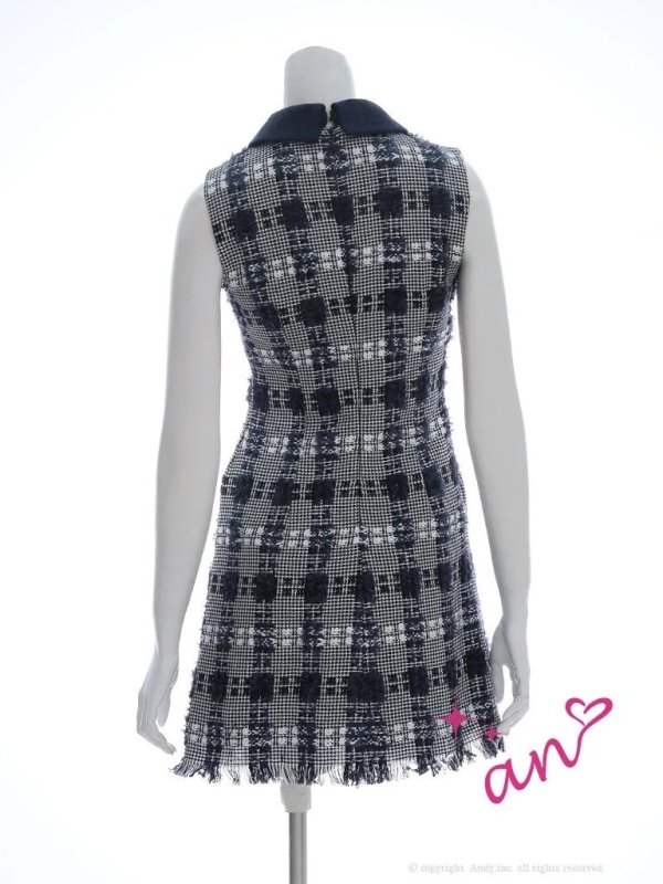 画像4: XSサイズあり【an /アン】チェック/ ノースリーブ/ 襟付き/ パールボタン/ Aライン/ ミニドレス/ キャバドレス[OF05]
