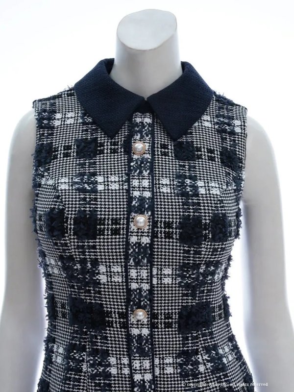 画像5: XSサイズあり【an /アン】チェック/ ノースリーブ/ 襟付き/ パールボタン/ Aライン/ ミニドレス/ キャバドレス[OF05]