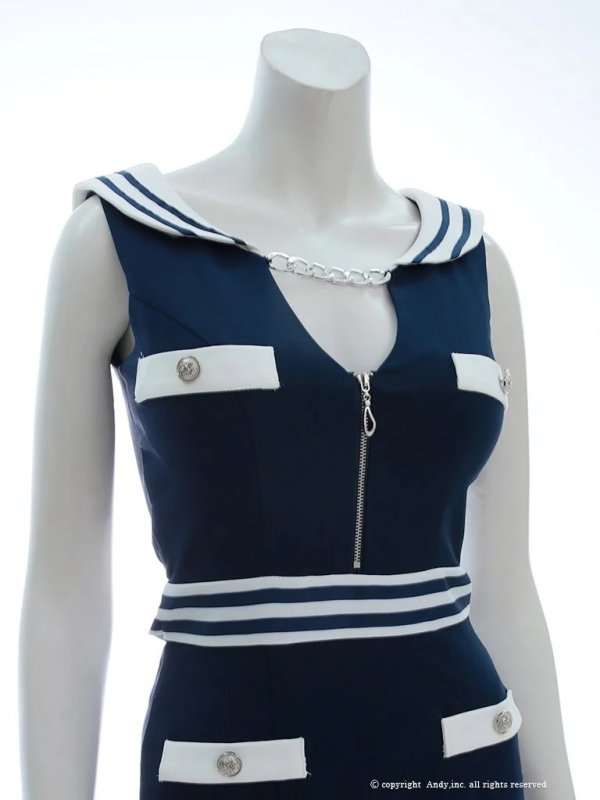 画像6: XSサイズあり【an/アン】フロントジップ/ チェーン/ ノースリーブ/ トリコロールカラー/ タイト/ ミニドレス/ キャバドレス[OF05]