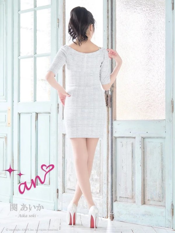 画像15: XSサイズあり【an /アン】 ストレッチ/ ツイード/ アンサンブル/ リボン/ 半袖/ 袖あり/ バストシアー/ タイト/ ミニドレス/ キャバドレス[OF05]