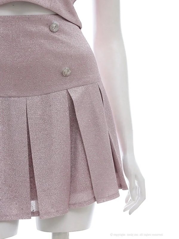 画像18: XSサイズあり【an /アン】ショルダーリボン/ ラメ/ラインストーン/ ストレッチ/ プリーツ/ フレア/ セットアップ/ ミニドレス/ キャバドレス[OF05]