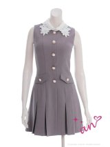 XSサイズあり【an/アン】襟付き/ パールボタン/ ポケットデザイン/ ノースリーブ/ Aライン/ フレア/ ワンピース/ ミニドレス/ キャバドレス[OF05]
