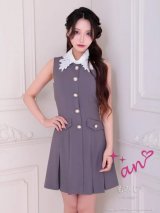 XSサイズあり【an/アン】襟付き/ パールボタン/ ポケットデザイン/ ノースリーブ/ Aライン/ フレア/ ワンピース/ ミニドレス/ キャバドレス[OF05]