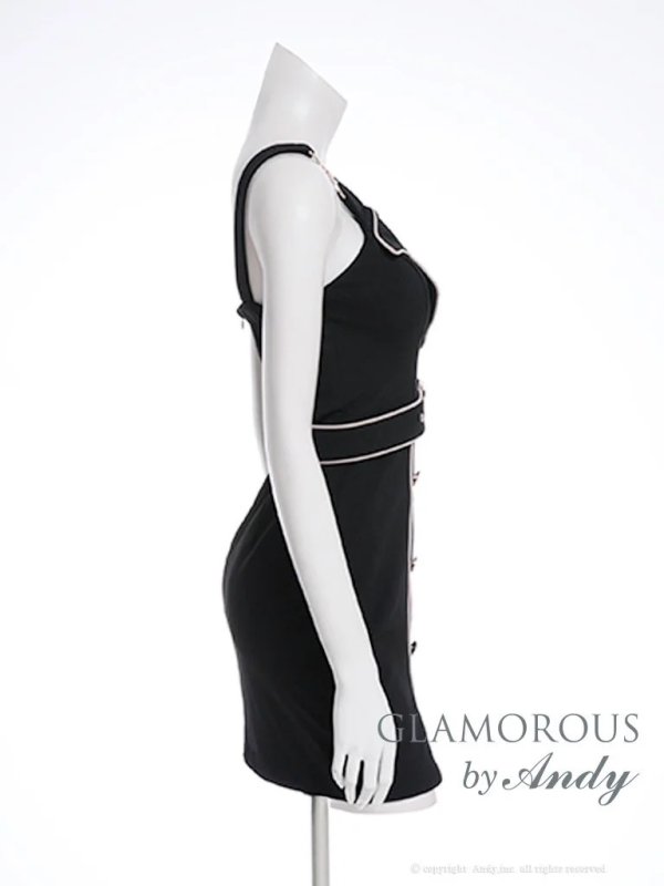 画像12: XSサイズあり【Andy GLAMOROUS/アンディグラマラス】襟付き/ Vネック/ ボタン/ ベルトデザイン/ ノースリーブ/ タイト/ ミニドレス/ キャバドレス[OF05]