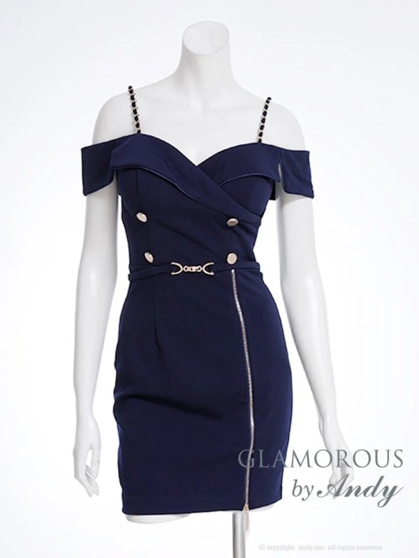 画像35: XSサイズあり【Andy GLAMOROUS/アンディグラマラス】ショルダーリボン/ オフショル/ バックル/ フロントジップ/ ワンカラー/ タイト/ ミニドレス/ キャバドレス[OF05]