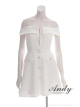 XSサイズあり【ANDY/アンディ】オフショルダー/ フロントジップ/ ベルト/ ビジューボタン/ ストレッチ/ フレア/ ミニドレス/ キャバドレス[OF05]