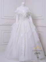 【couture an/クチュールアン】ラメ/ チュール/ オフショル/ パール/ ビジュー/ フレア/ プリンセス/ ロングドレス/ キャバドレス long[OF05]