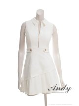 XSサイズあり【ANDY/アンディ】襟付き/ ノースリーブ/ フロントジップ/ プリーツ/ フレア/ ワンピース/ ミニドレス/ キャバドレス[OF05]