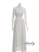 XSサイズあり【ANDY/アンディ】ホルターネック/ ドット柄/ カットアウト/ シフォン/ フレア/ ロングドレス/ キャバドレス[OF05]