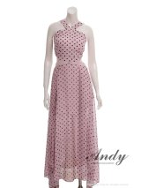XSサイズあり【ANDY/アンディ】ホルターネック/ ドット柄/ カットアウト/ シフォン/ フレア/ ロングドレス/ キャバドレス[OF05]