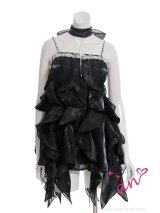 XSサイズあり【an/アン】ネックリボン付き/  ラッフルフリル/ ビジュー/ キャミソール/ バストジップ/ オーガンジー/ フレア/ ミニドレス/ キャバドレス[OF05]
