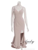 【予約商品/7月下旬発送予定】【ANDY/アンディ】 シンプル/ ワンカラー/ バストシアー/ キャミソール/ 裾フリル/ スリット/ マーメイド/ ミディアムドレス/ キャバドレス[OF05]