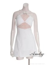 XSサイズあり【ANDY/アンディ】ビジューリボン/ ホルターネック/ レース/ 切替/ ストレッチ/ フレア/ ミニドレス/ キャバドレス[OF05]