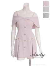 XSサイズあり【ANDY/アンディ】オフショルダー/ キャミ/ ボタン/ ポケット/ ボックスプリーツ/ フレア/ ミニドレス/ キャバドレス[OF05]